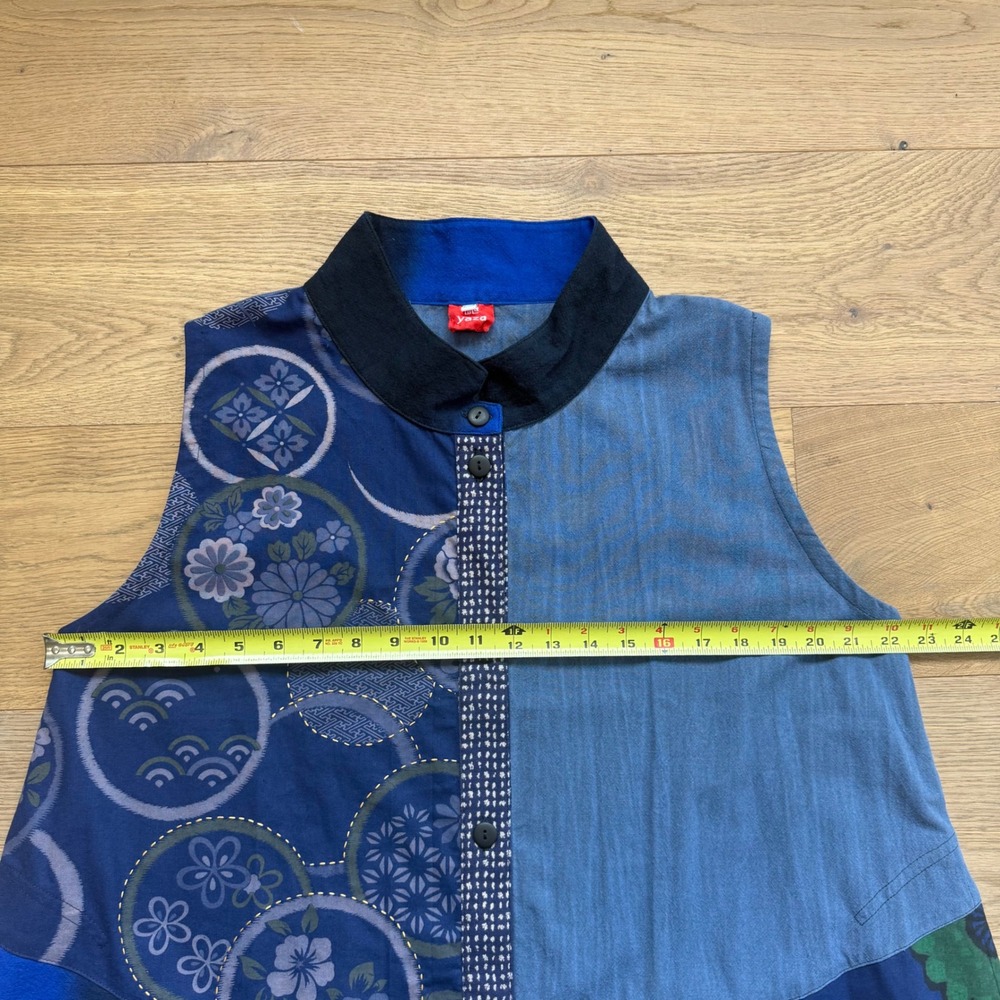 Yaza Eliana Dress Blue Patchwork Cotton Sleeveless Button Front Midi Womens L/XL - Picture 6 of 10